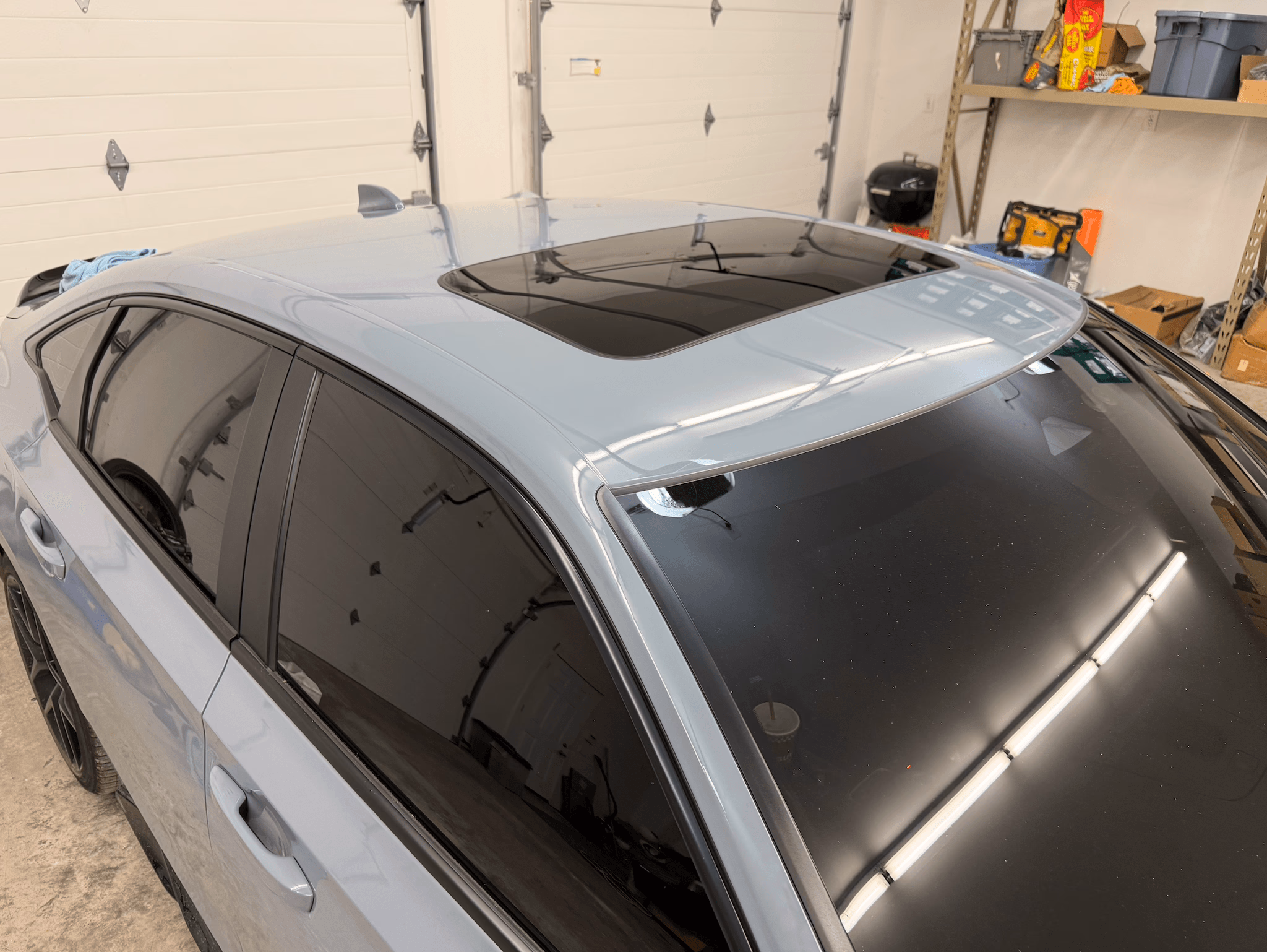 Door panel wrap — clean tucked edges, no razor against paint.